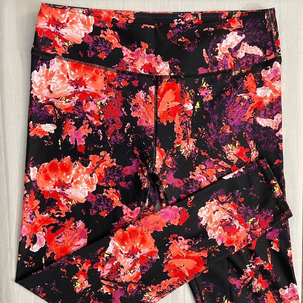 Fabletics Floral Black and Red Leggings
